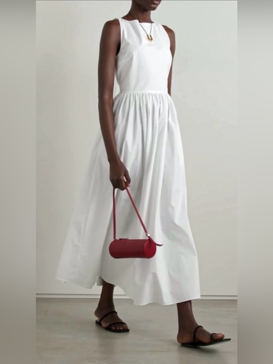 Matteau Dresses & Skirts - Matteau 100% Cotton Poplin White Sleeveless Boat Neck Tie Back Midi Dress Pocket